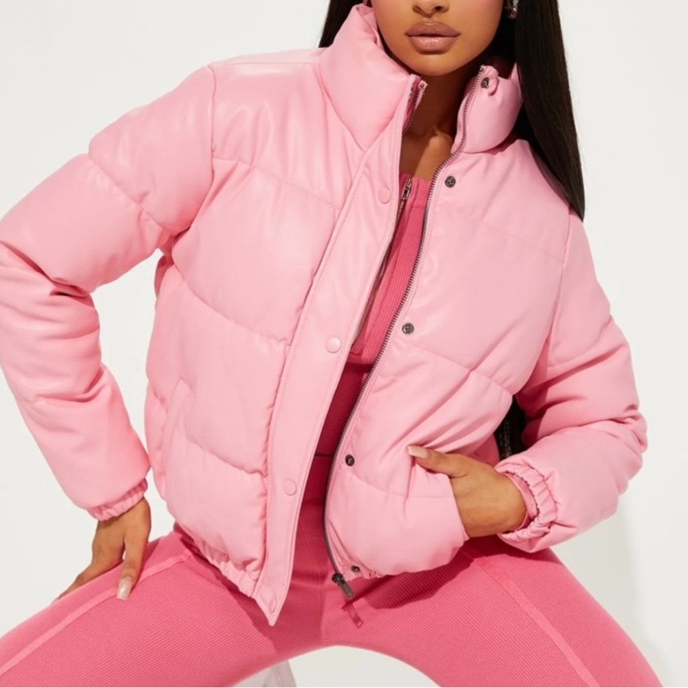 Upgrade You Faux Leather Puffer Jacket - Pink